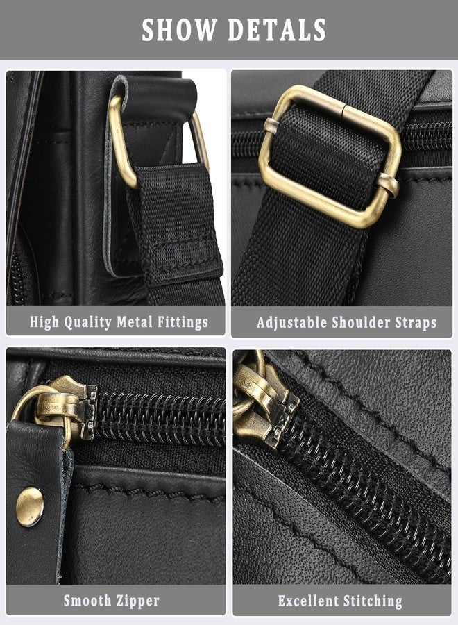 SAIION Small Leather Messenger Bag for Men Shoulder Bag Crossbody Vintage Handbag Man Purse for Ipad Travel Bussiness Office - Image 5